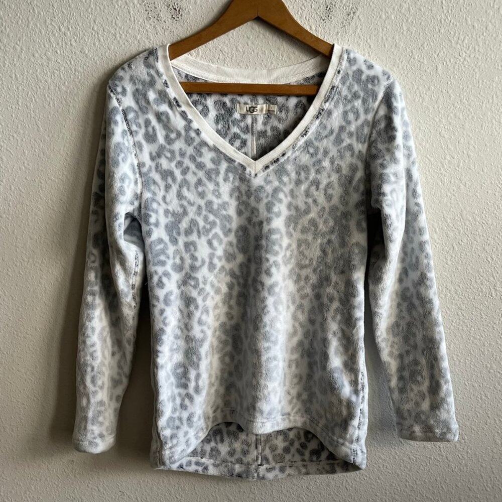 Ugg Women's Top Daisy Fleece Cotton Blend V-neck Long Sleeve Sweater Size S - Picture 2 of 13